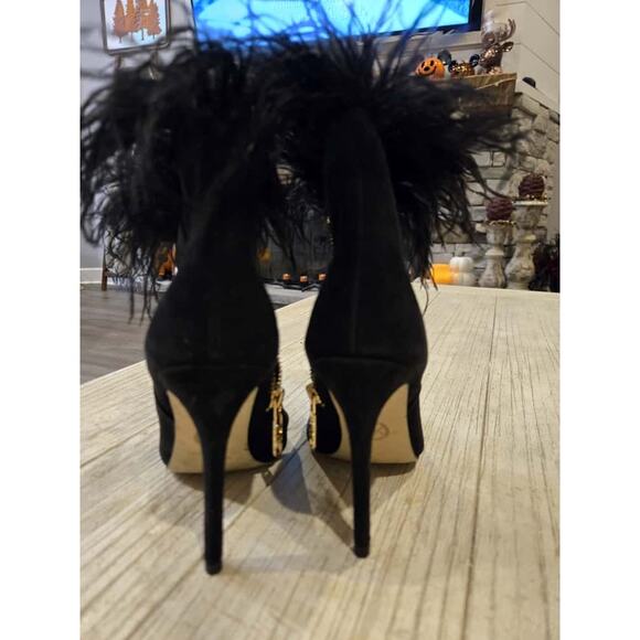 Michael Kors Whitby Women's Black Suede Feather Trim Ankle Bootie Size 7 - Picture 6 of 8